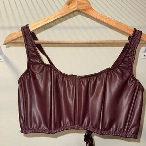 VS Brown Faux Leather Crop Top